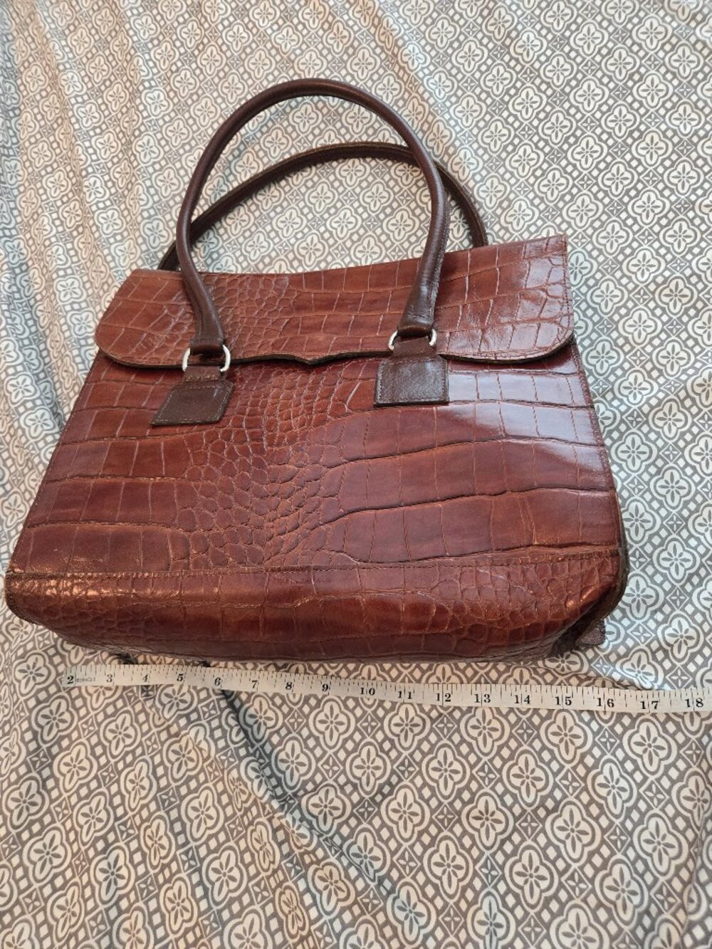 Two Bar West Vintage Brown Crocodile Satchel Top Handle Bag